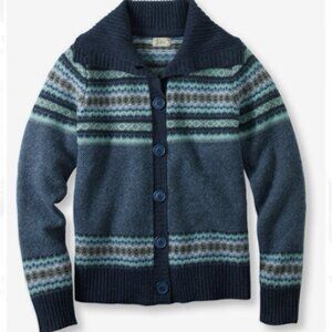 L.L. Bean Fair Isle Lambswool Cardigan Blue Small